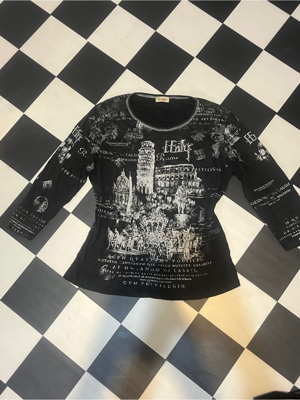 Vintage Cactus Black and White Graphic Long Sleeve Tee
